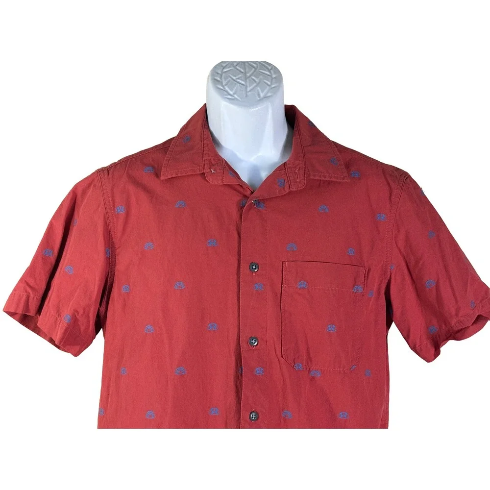 The North Face Button Down Shirt‎ Mens Medium Red Short Sleeve Print